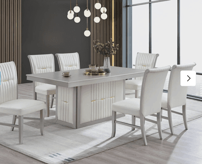 Juego de comedor Mozart de 7 piezas | Champán, Blanco y Negro