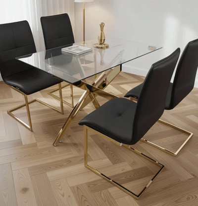 Juego de Comedor de Vidrio Moderno Blanco Negro